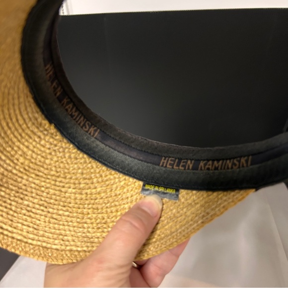 Helen Kaminski Tan Straw Sun Visor Hat Brown Band 9” Bib pickle Ball gardening - Picture 7 of 10